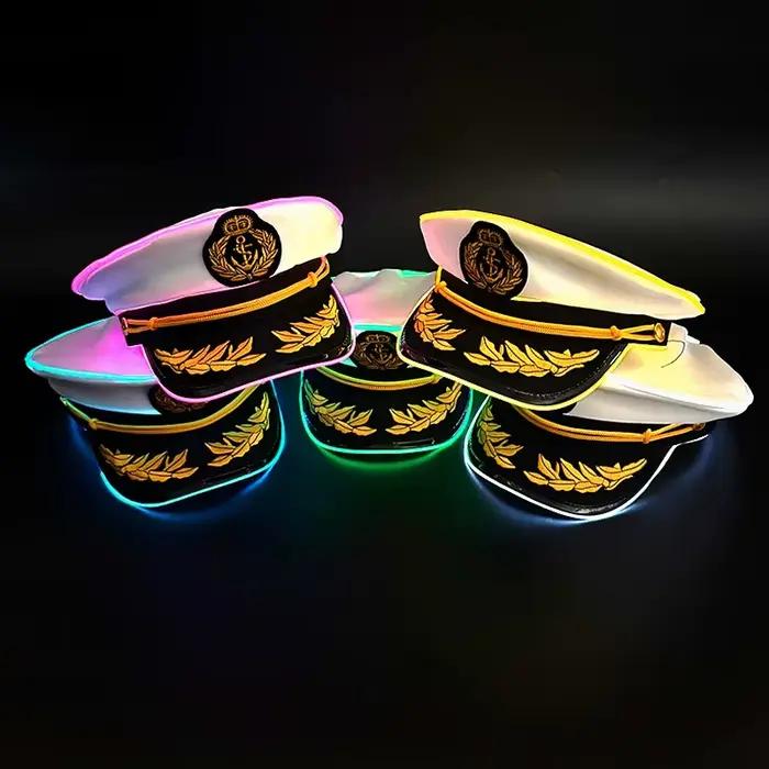 Chapeau Capitaine Yacht Casquette Lumineuse Blanc Marin Hommes Femmes Occasions Spéciales Cosplay Halloween Costume