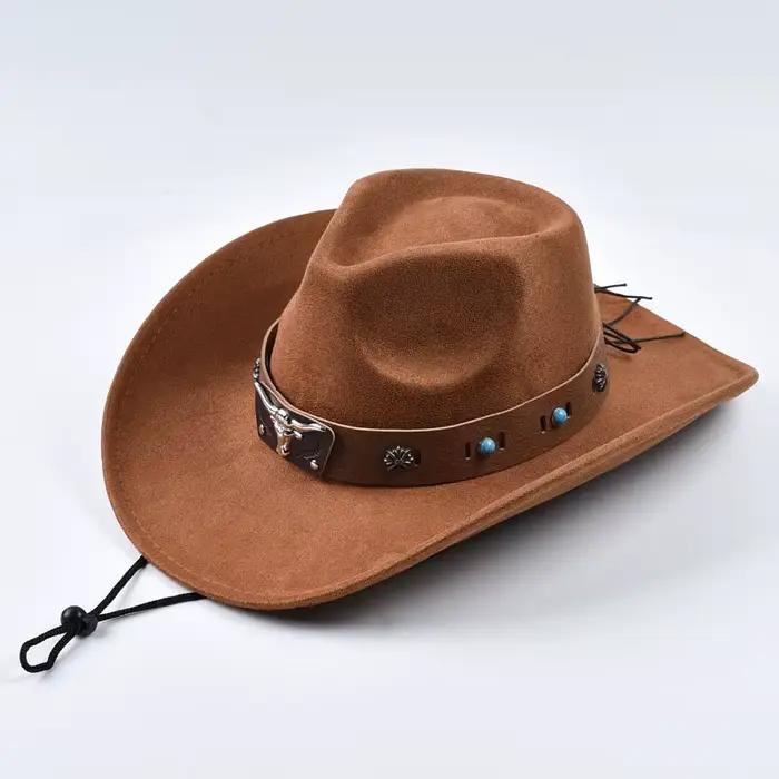 Chapeau de cowboy western vintage à bord roulé avec rivets en forme de tête de taureau