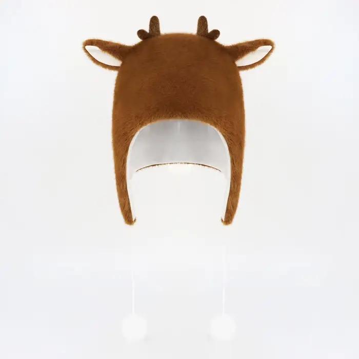 Accessoire de noël Cos Adorable chapeau à capuche en peluche bois automne hiver tricoté Pom-Pom