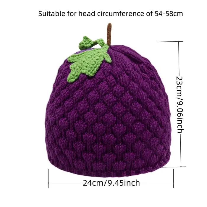 Chapeau en tricot fait main pour femme, motif fruits raisin ananas élégant accessoire de mode décontracté quotidien extérieur polyvalent occassions spéciales