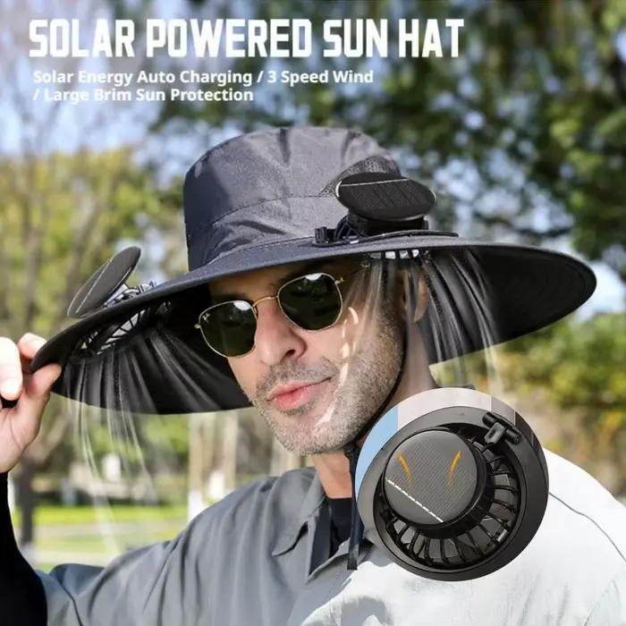 Casquette de baseball solaire à double ventilateur intégré pour hommes, polyester, solide, parfait pour la pêche et la randonnée