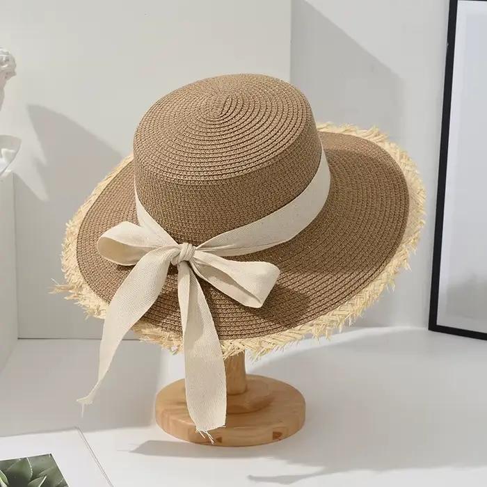 Chapeau de plage japonais tout bord poilu casquette de paille femme été plat haut sortie