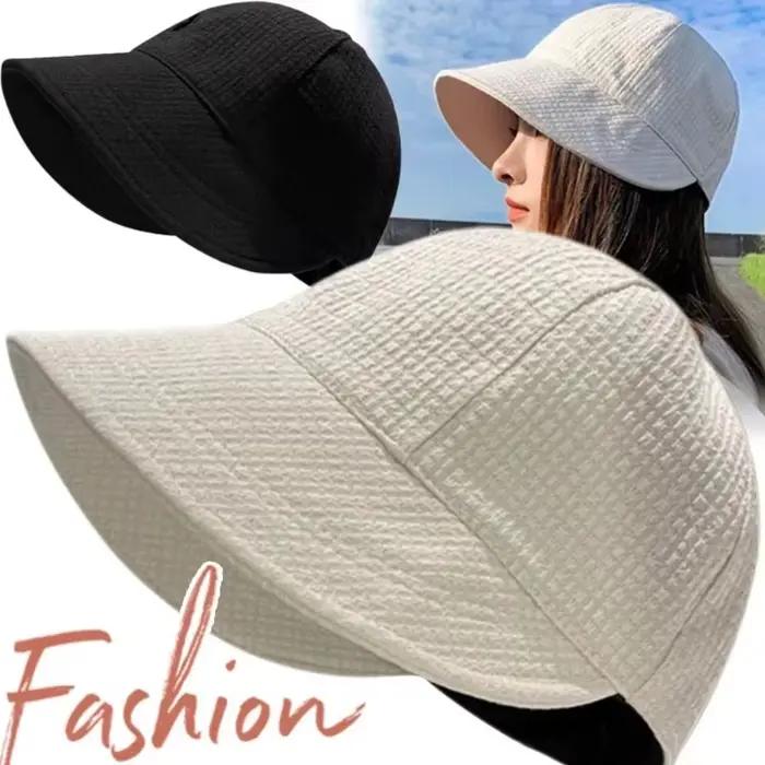 Chapeau Bob Décontracté en Toile Gaufrée Couleur Unie à Large Bord Anti-UV pour la Randonnée et le Camping