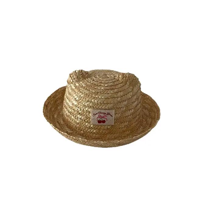 Chapeau de soleil en paille de blé d'été avec logo cerise