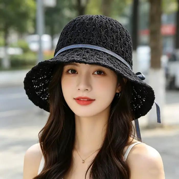 Chapeau de paille tressé creux de style coréen
