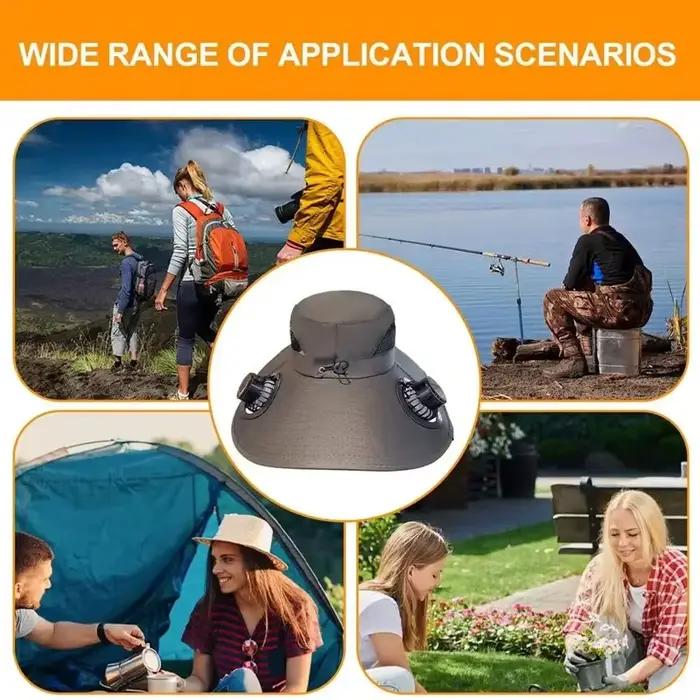 Chapeau solaire à ventilateur en polyester pour homme et femme protection UV résistant tout au long de l'année adapté aux activités extérieures