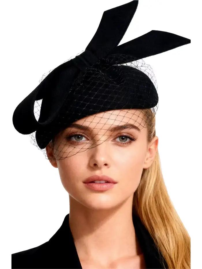Béret blanc français FS élégant pour femmes multifonctionnel avec nœud papillon laine feutré pour occasions extérieures automne et hiver