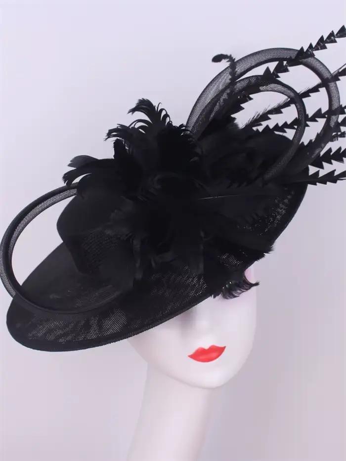 Bourgogne chapellerie casquettes bandeaux accessoires Imitation Sinamay Derby Cocktail chapeau femmes mariée cheveux Fascinator plume fantaisie