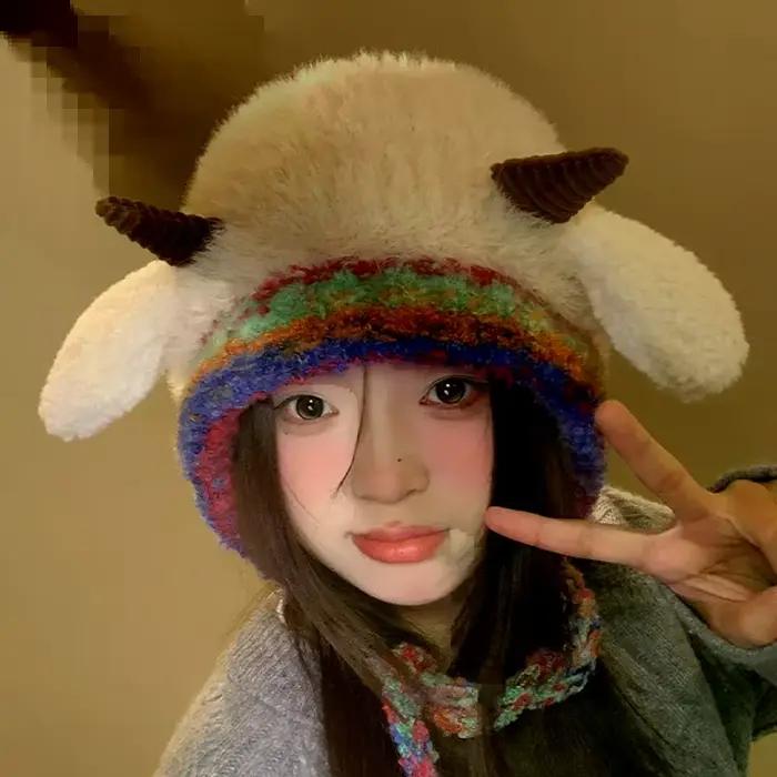 Chapeau coréen en peluche mignon couvre-oreilles tricoté chaud résistant au froid assorti avec tout automne et hiver pour homme et femme occasions spéciales