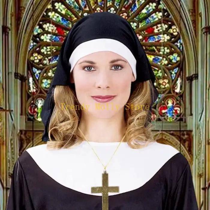Chapeau de nonne pour femme adulte - Accessoire de costume pour Halloween et cosplay - Polyester non tissé - Style mystérieux et sophistiqué - Occasions spéciales et soirées à thème