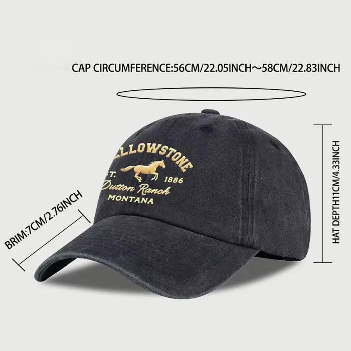 Casquette de baseball délavée imprimé cheval Yellowstone légère et respirante réglable pour usage décontracté et camping occasionnels et cadeau pour les fans de Yellowstone