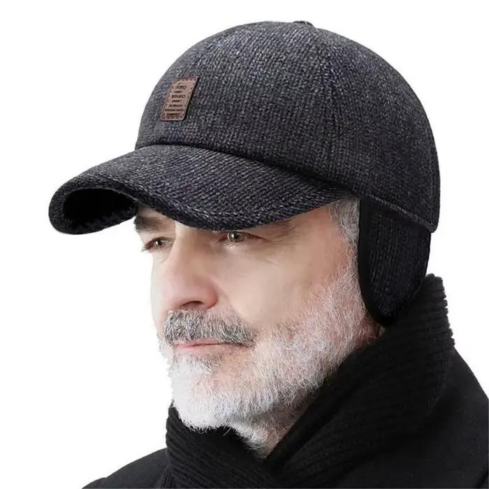 Casquette de baseball en laine pour hommes avec oreillettes