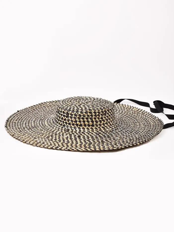 Chapeau de soleil en paille à large bord surdimensionné pour femme
