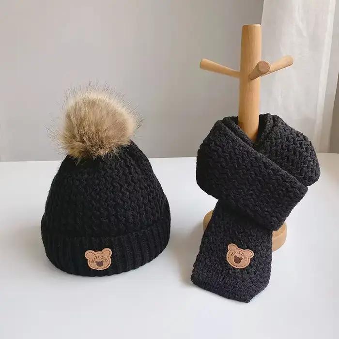 Ensemble bonnet et écharpe ours mignon pour bébé