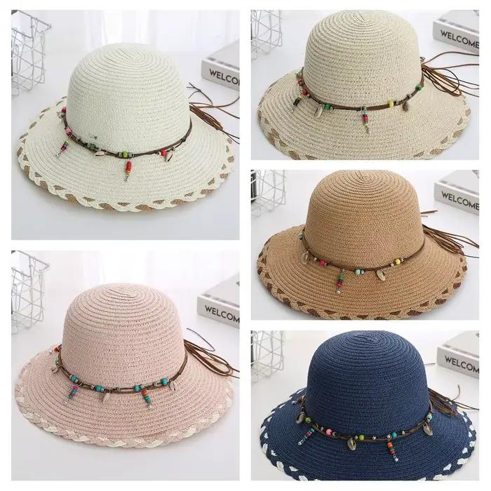 Chapeau de paille bohème style western avec lanière perlée pliable pour femmes occasions estivales plage voyage