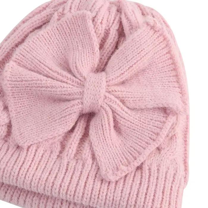 Chapeau tricoté pour bébé de 0 à 2 ans avec grand nœud