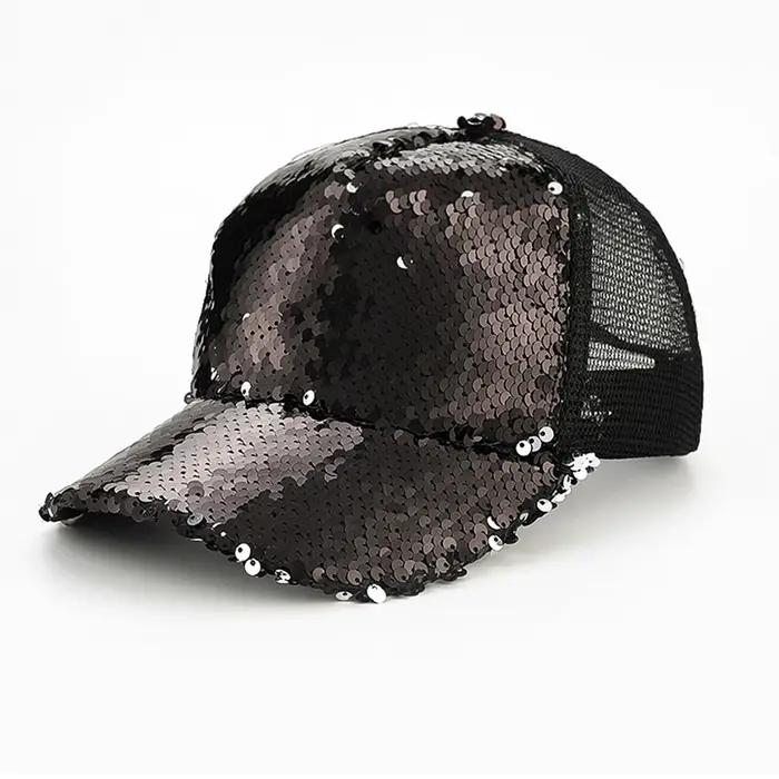 Casquette de baseball respirante en maille à paillettes pour femmes