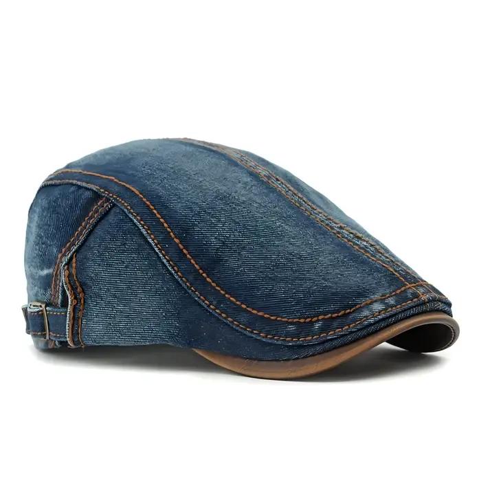Béret en jean délavé, casquette britannique vintage à visière