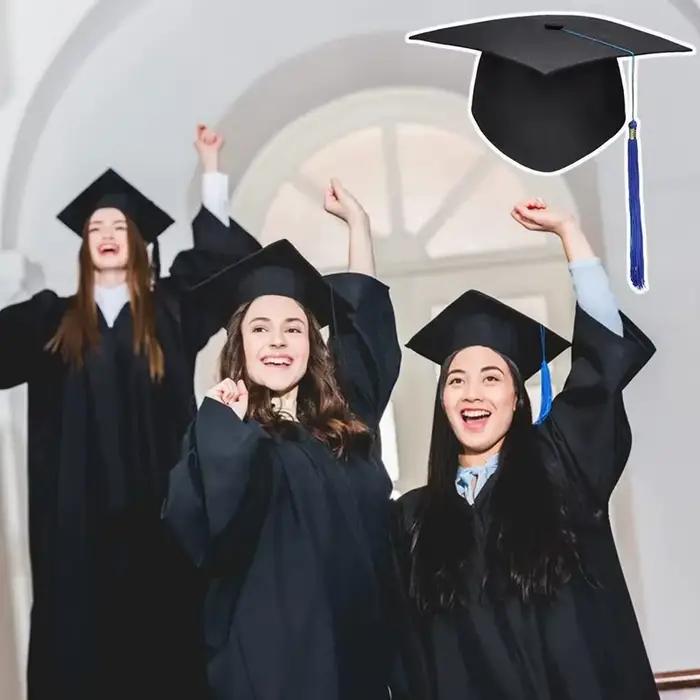 Casquette de Célébrité avec Glands pour Adultes Chapeau de Graduation Universitaire Fournitures de Fête de Félicitations Noir Occasions Spéciales
