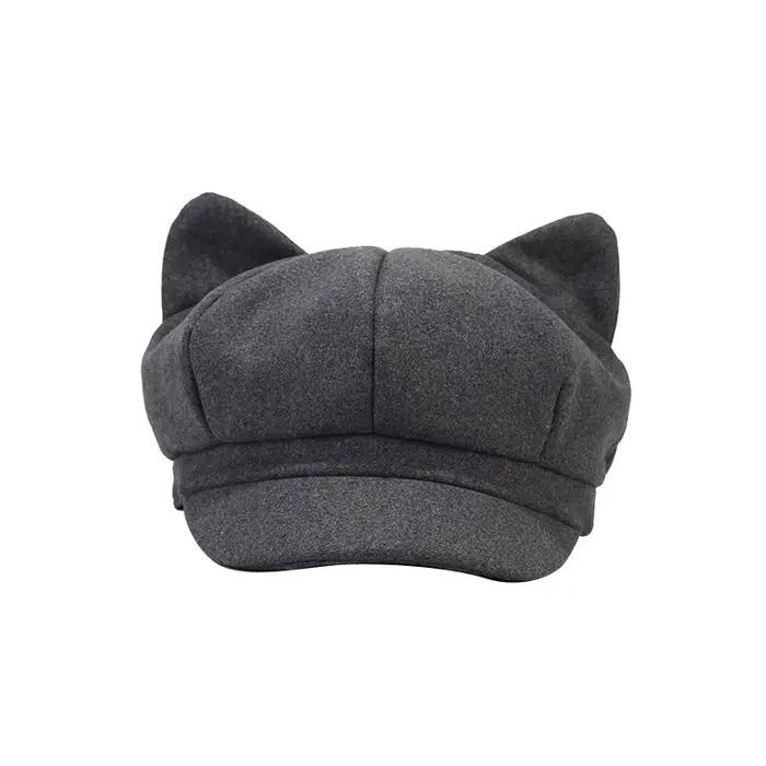Nouveau béret femmes mignon chat oreille octogonale chapeaux