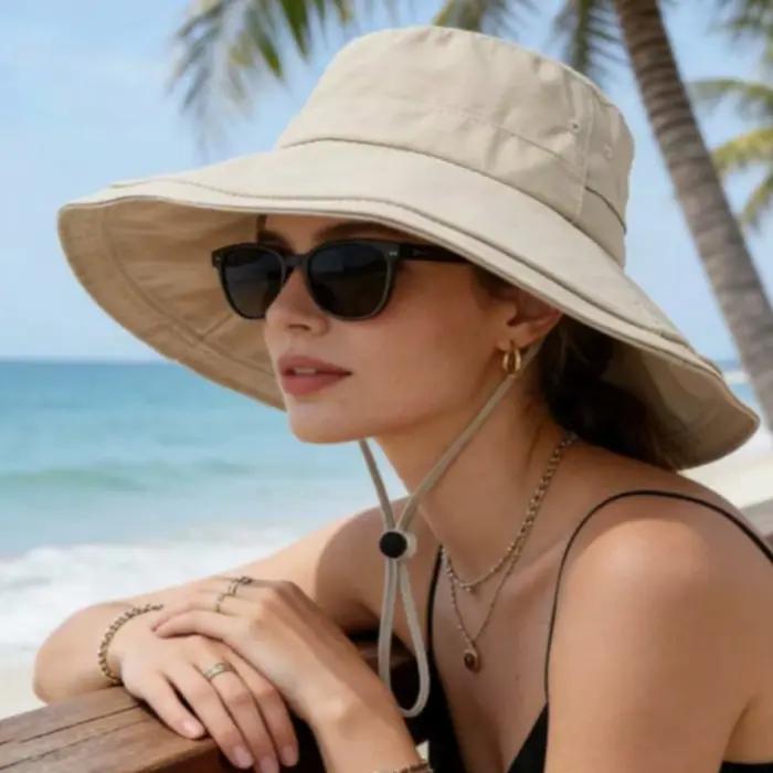 Chapeau de soleil décoratif à cordon de serrage pour femmes