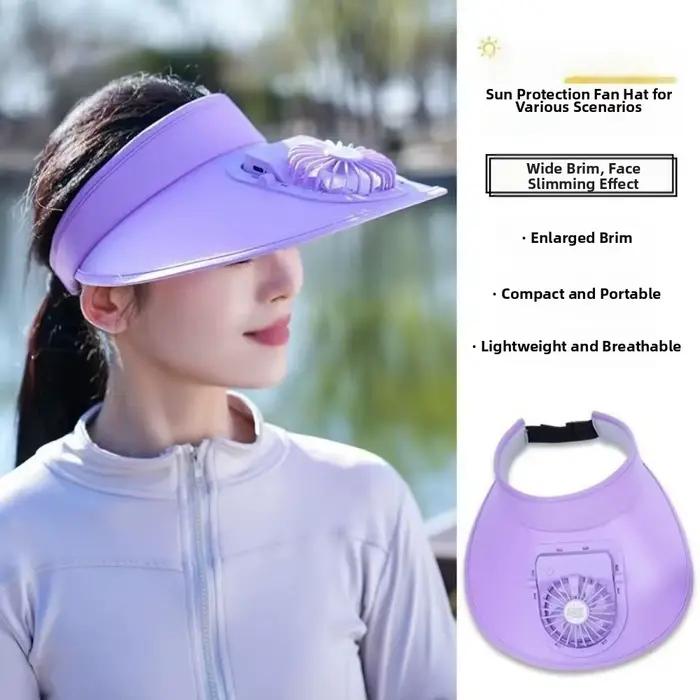 Chapeau de soleil pour femme avec ventilateur de refroidissement rechargeable protection anti-UV bord large et toile ouverte pour femmes occassions spéciales été vacances randonnée