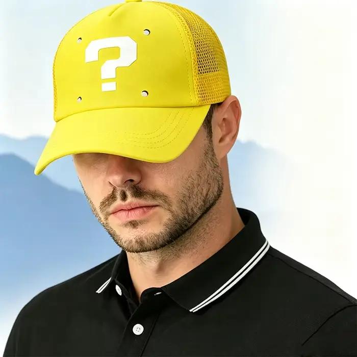 Casquette de baseball respirante anti-UV jaune motif bloc de questions