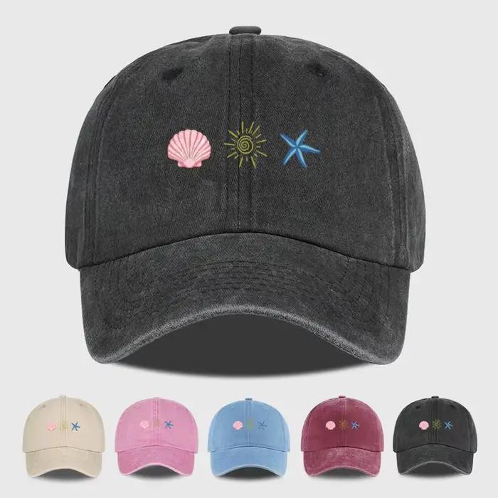 Casquette de baseball délavée avec imprimé coquillage et étoile de mer