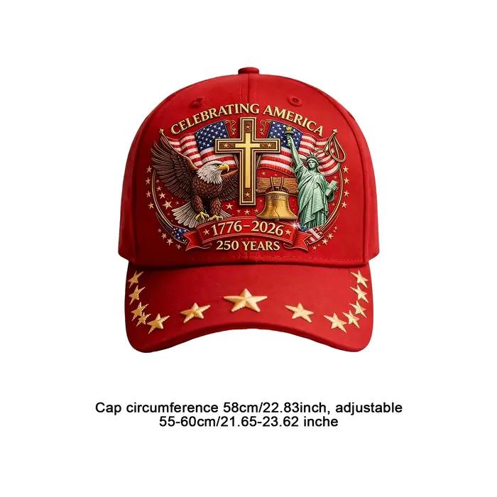 Casquette de baseball imprimée drapeau américain 1776-2026 ajustable en coton lavé pour hommes fierté patriotique plage extérieur sport occassions spéciales