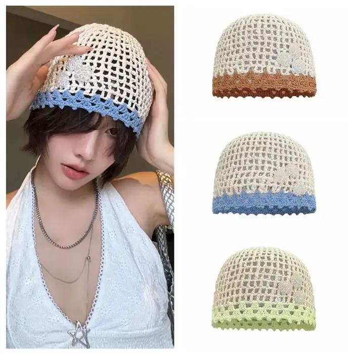 Chapeau en crochet rétro fait main à fleurs