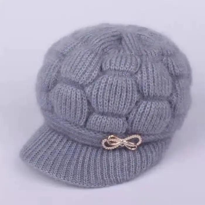 Chapeau d'hiver en coton tricoté pour femmes, skullies sportifs, fourrure de lapin douce, casquette de grand-mère pour l'hiver, occaions extérieures