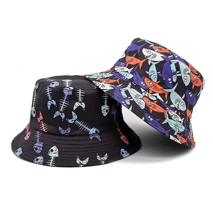Chapeau Bob Réversible Hiphop Amusant à Motif Poisson