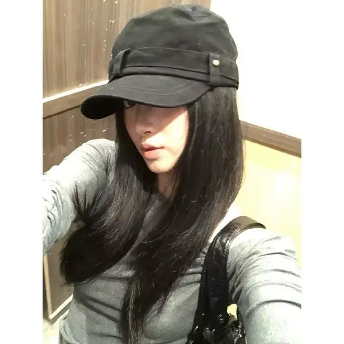 Casquette de peintre vintage noire rustique pour femme polyvalente à large bord pour protection solaire et style streetwear occasions extérieures printemps été