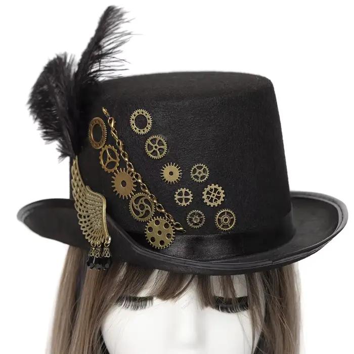 Couvre-chef gothique steampunk avec motifs d'engrenages et lunettes de chaîne pour cosplay et tenues décontractées toutes saisons