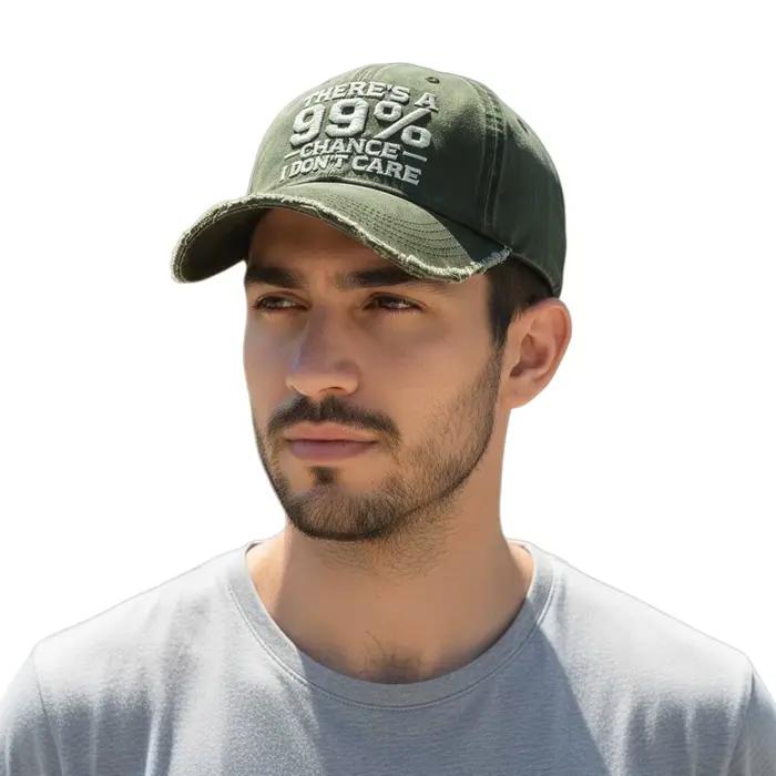 Casquette en jean déchiré ajustable avec broderie amusante « There Is A 99% Chance I Dont Care »