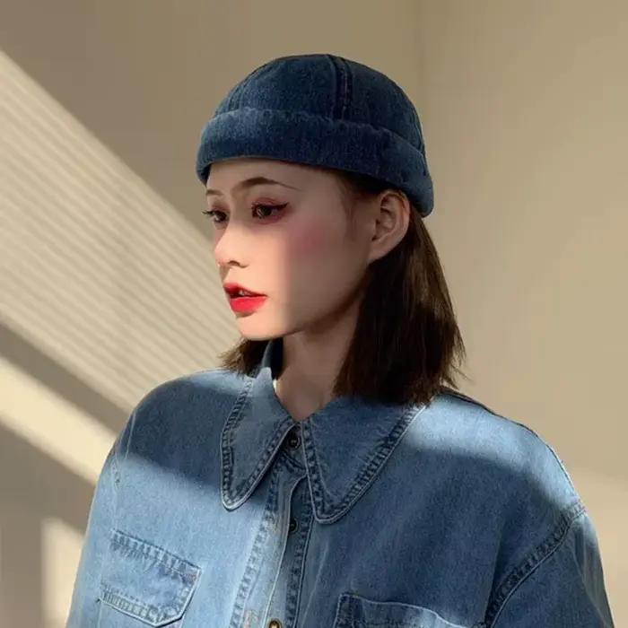 Mode dôme Melon casquette Vintage Denim sans bords chapeau Hip Hop propriétaire
