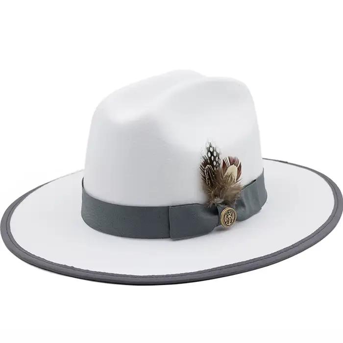 Chapeau Fedora blanc en fausse laine pour homme et femme