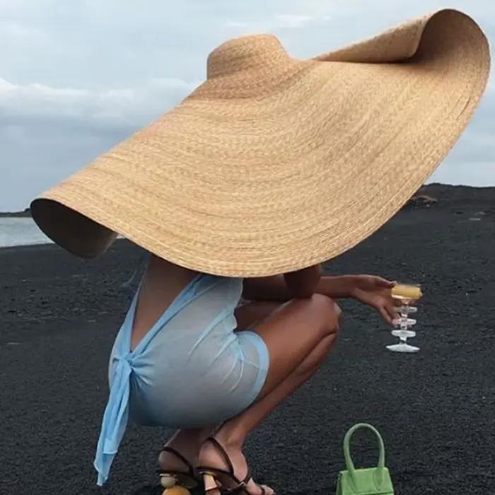 Grand Chapeau de Plage Pliable, Protection Solaire Anti-UV, 80cm, à la Mode