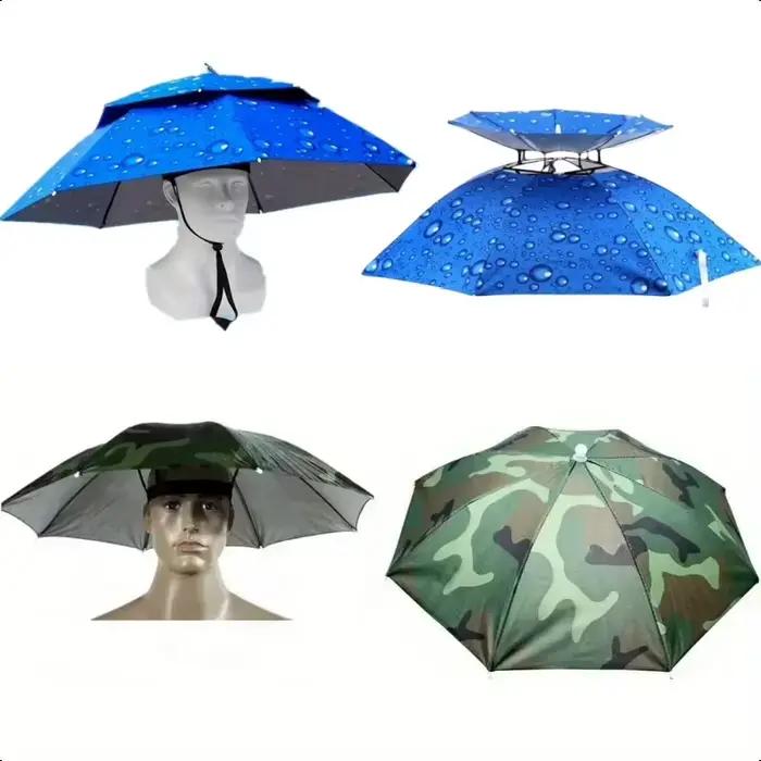 Chapeau parapluie pliable imperméable protection UV double couche tissu en nylon 190T pour pluie et soleil occasions spéciales adultes pêche plage