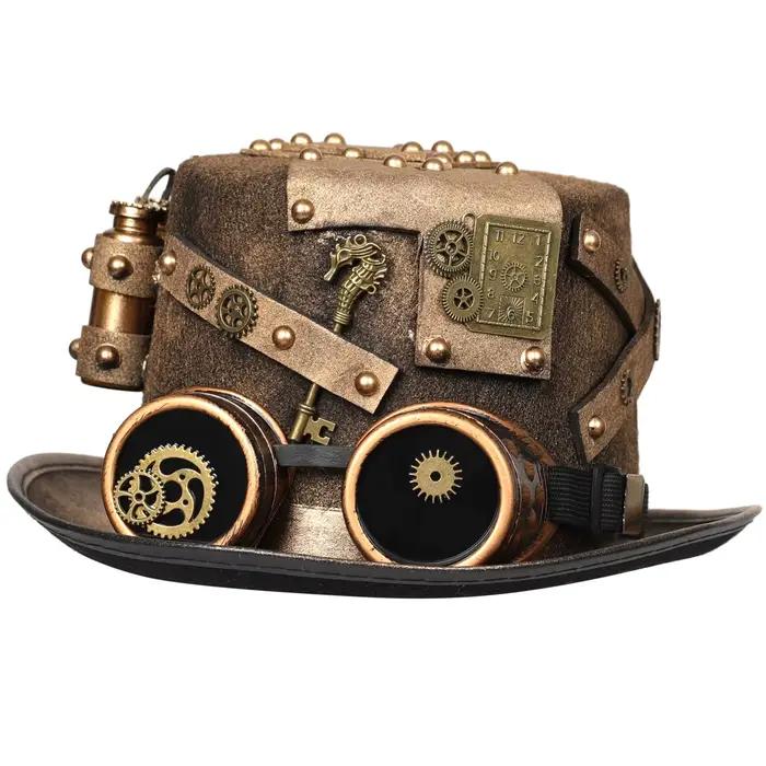 Couvre-chef gothique steampunk avec motifs d'engrenages et lunettes de chaîne pour cosplay et tenues décontractées toutes saisons