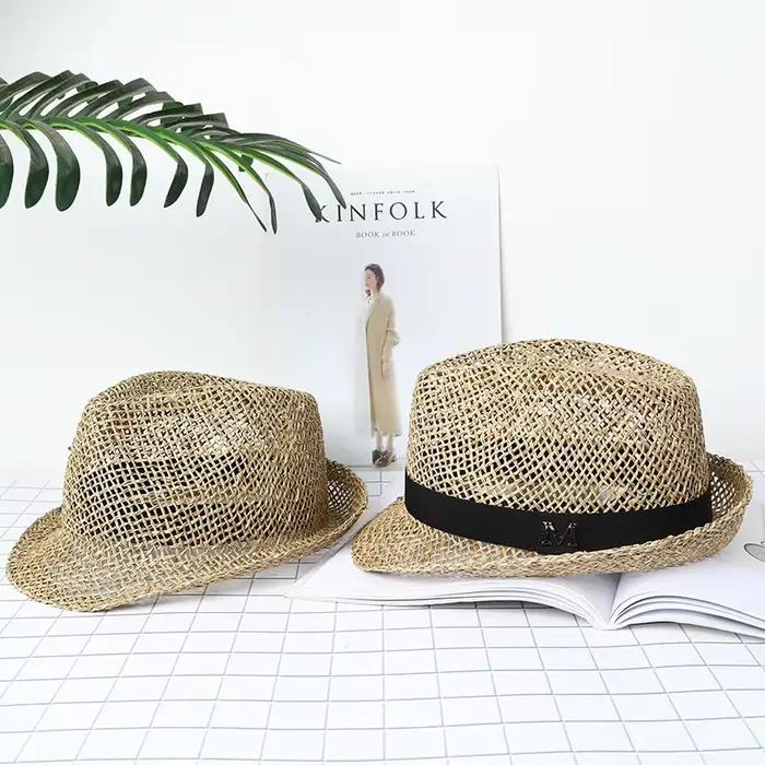 Chapeau de soleil en paille tissé à la main pour femmes