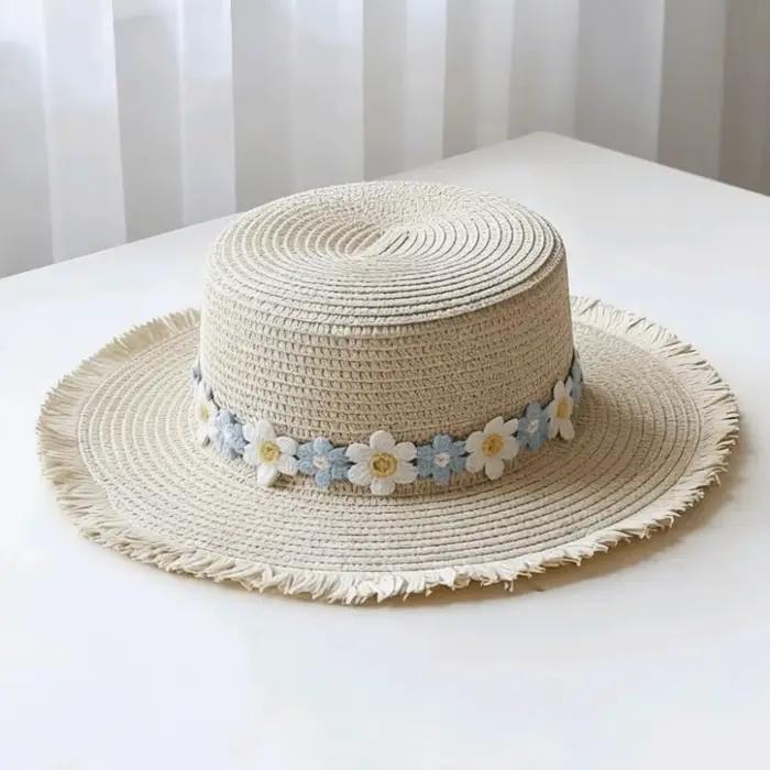 Chapeau de paille à large bord tendance avec fleur