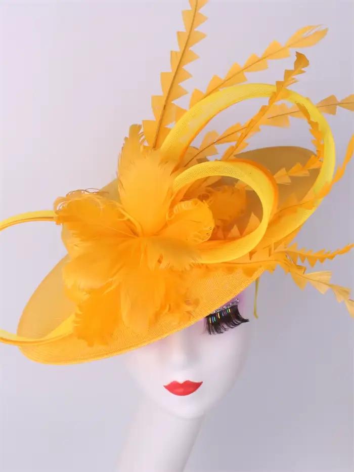 Bourgogne chapellerie casquettes bandeaux accessoires Imitation Sinamay Derby Cocktail chapeau femmes mariée cheveux Fascinator plume fantaisie