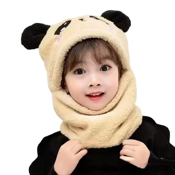 Chapeau de dessin animé mignon pour filles et garçons avec double couche de fourrure, sourire imprimé, pour enfant de 1 à 18 ans, hiver, ensemble bonnet et écharpe