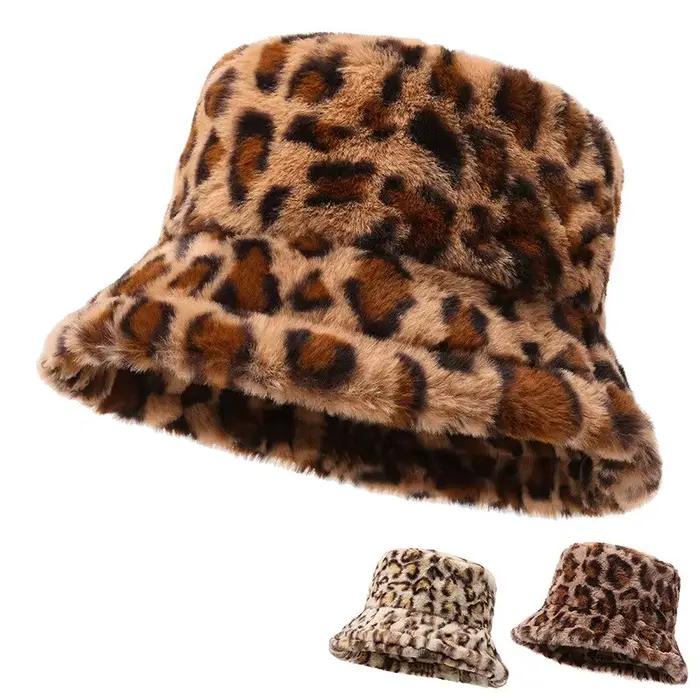 Chapeau d'hiver pour femme visage de spectacle imprimé léopard chapeau de poisson Suffolk chapeau de poisson polyvalent peluche Ins chapeau E27 occasions extérieures hiver et été