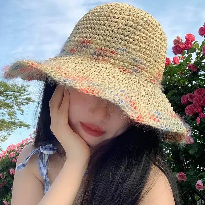 SUSU 1PC Chapeau de paille tressé coloré d'été pour les vacances en bord de mer