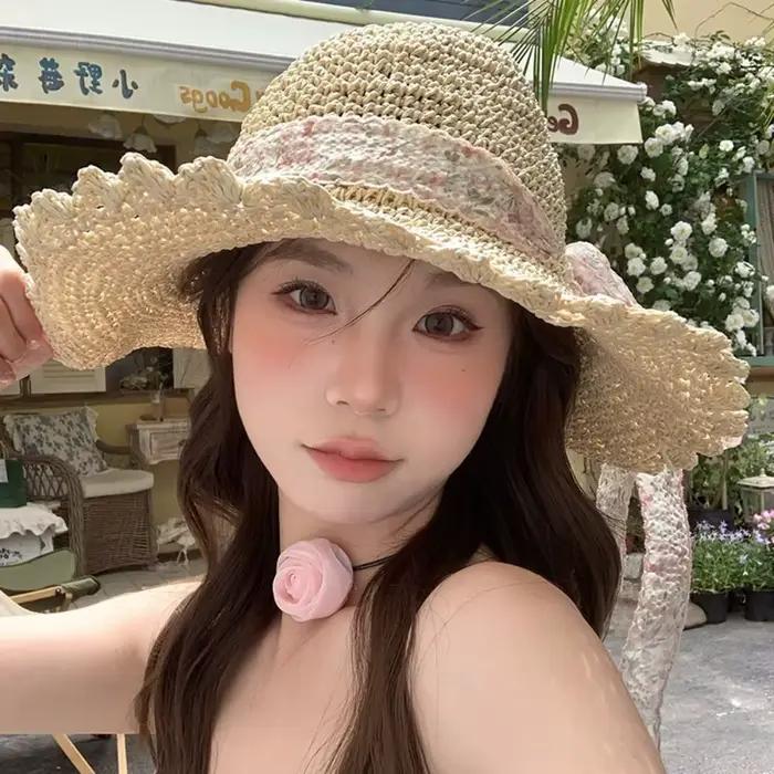 Chapeau de paille pliable pour femme