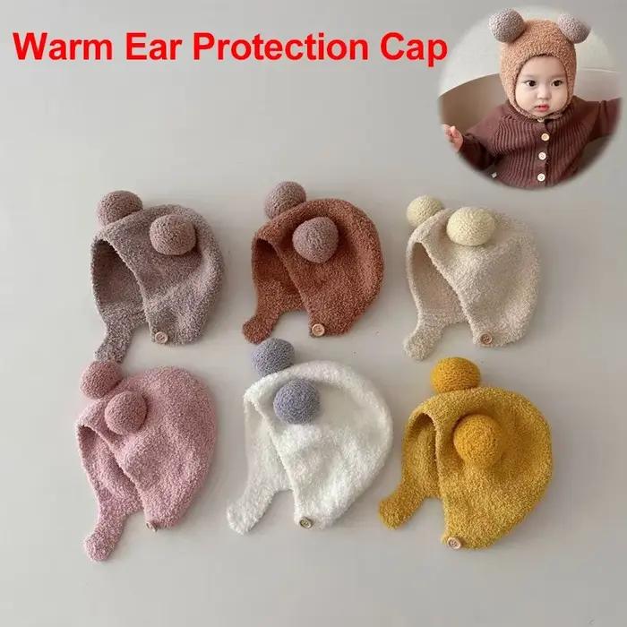 Mignon bébé chapeaux hiver chaud enfants fille garçons polaire laine ourlet casquettes avec boule solide