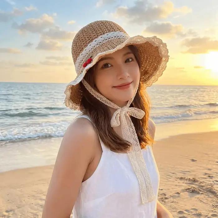Chapeau de soleil pour femme en paille tressée