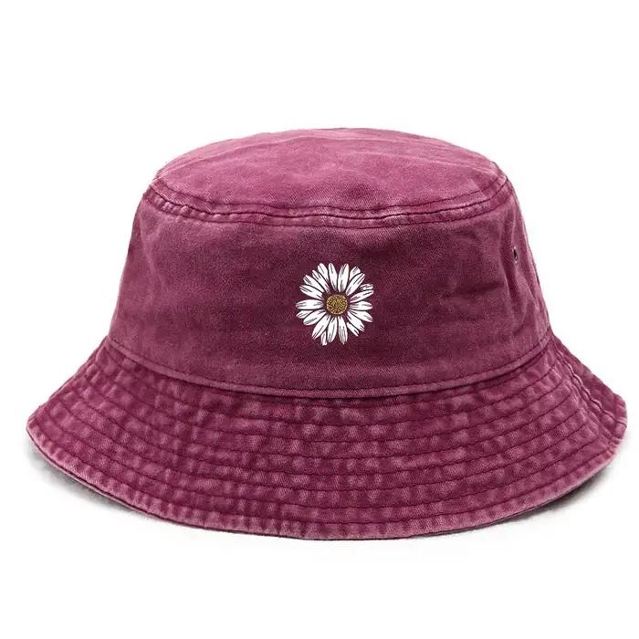Chapeau Bob en Coton Lavé Motif Marguerite Style Vintage pour Femme – Protection Solaire Estivale